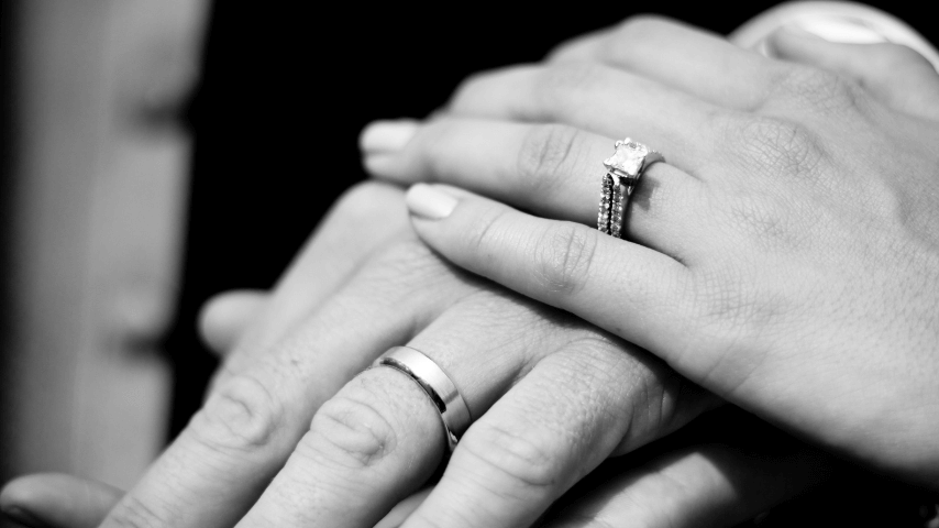 Black and white couple wedding bands image