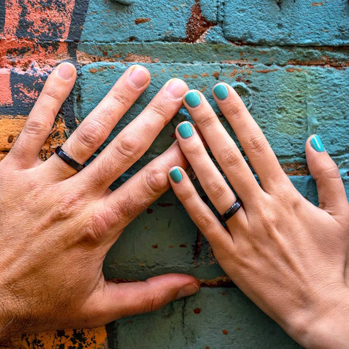 The Slim Basic Black Couple Wedding Rings