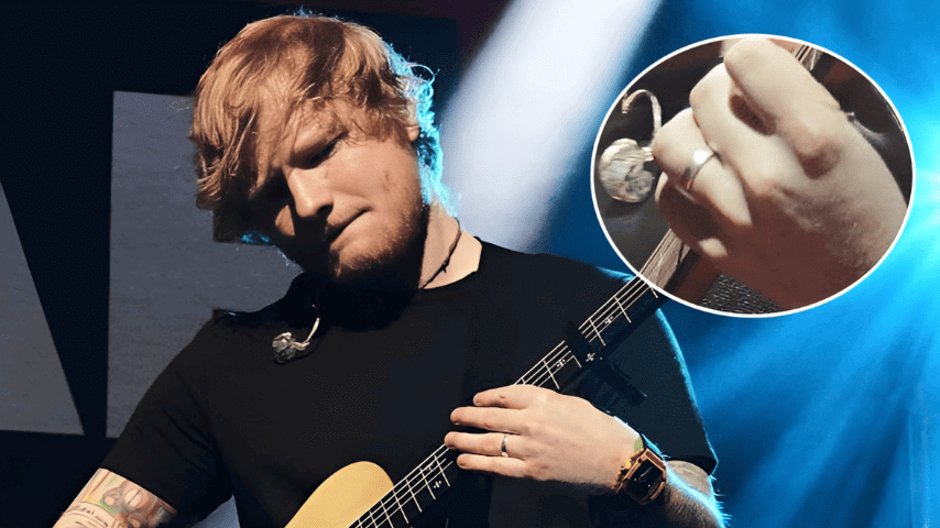 Ed Sheeran wearing an engagement ring