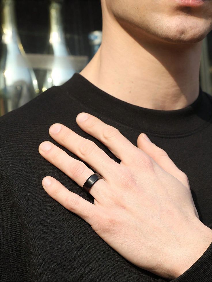 A Man with Black Rhodium Tungsten Carbide Wedding Ring