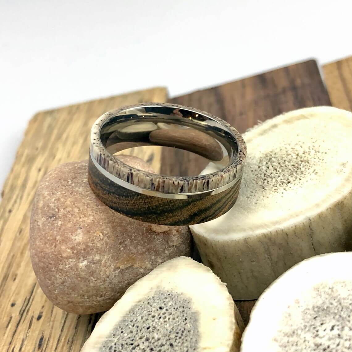 Bacote Wood Antler Wedding Band