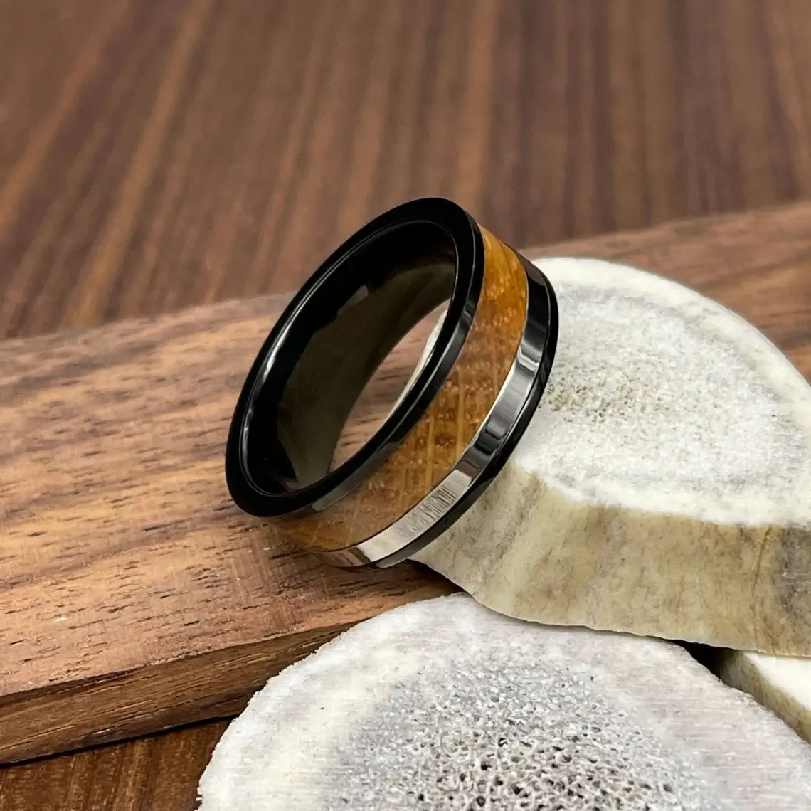 Black Ion Titanium Whiskey Barrel wedding Ring