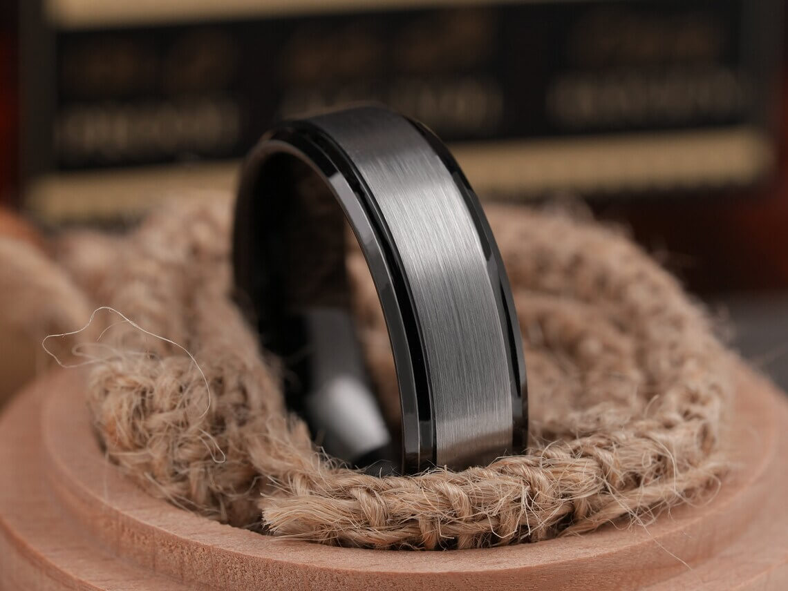 Black Rhodium Tungsten Carbide Wedding Ring