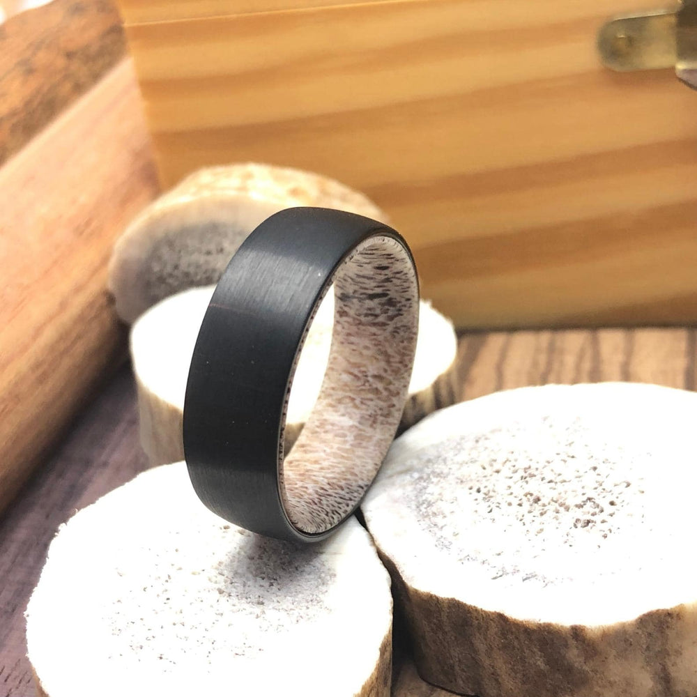 Black Tungsten Antler Mens Wedding Band