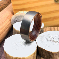 Black Tungsten Barrel Wood Wedding Band