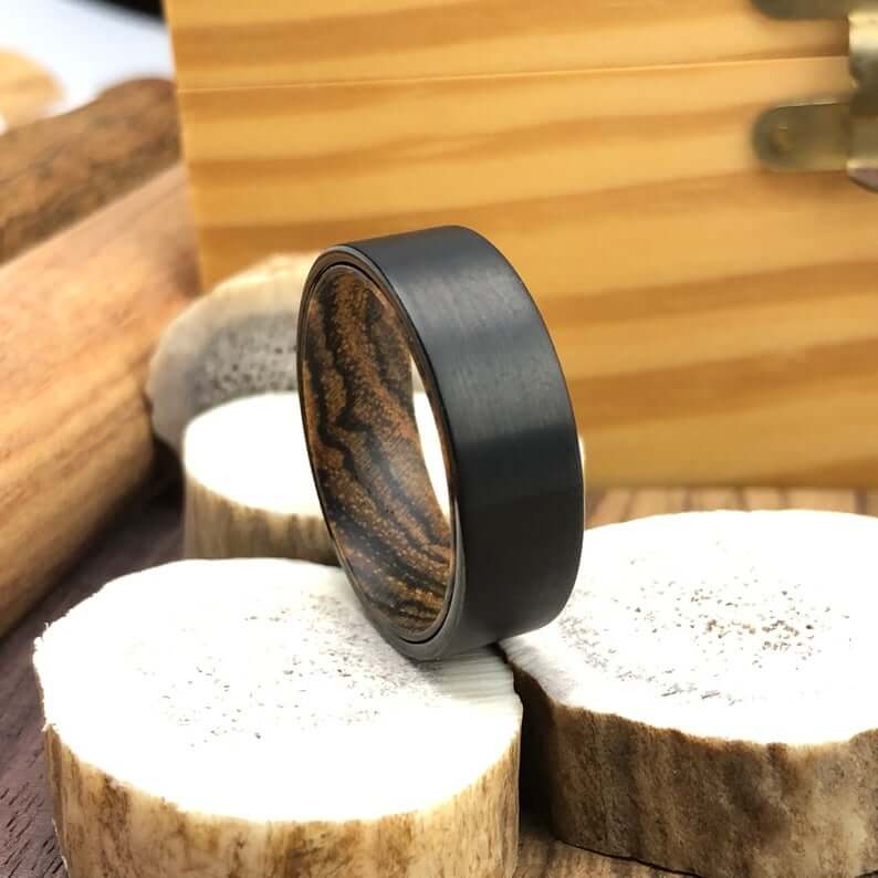 Black Tungsten Bocote Wedding Band