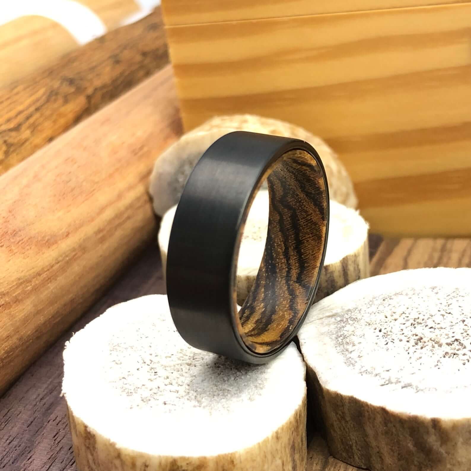 Black Tungsten Bocote Wood Wedding Band