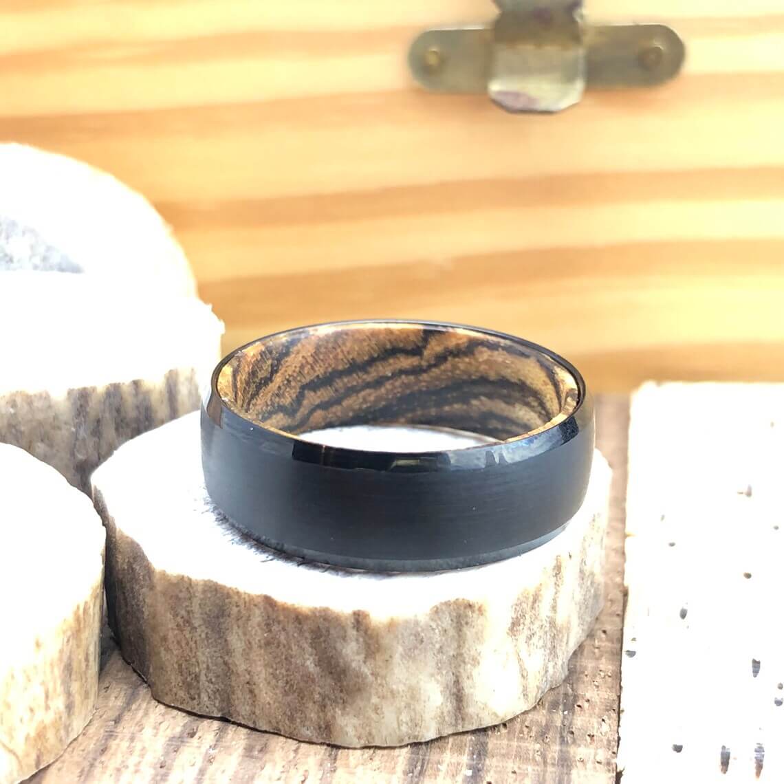 Black Tungsten Bocote Wood Wedding Ring