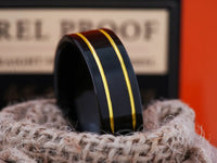 Black Tungsten Carbide Gold Wedding Ring