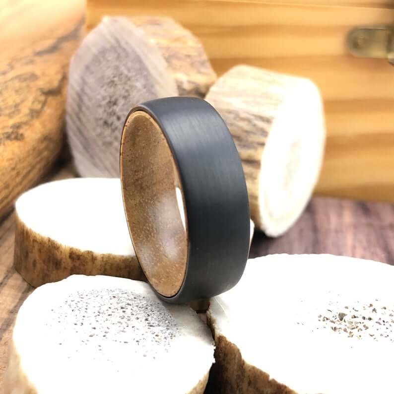 Black Tungsten Carbide Koa Wood Wedding Ring