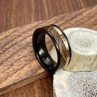 Black Tungsten Carbide Rose Wood Wedding Band