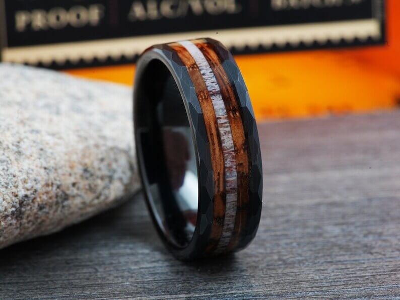 Black Tungsten Carbide Wood Wedding Band