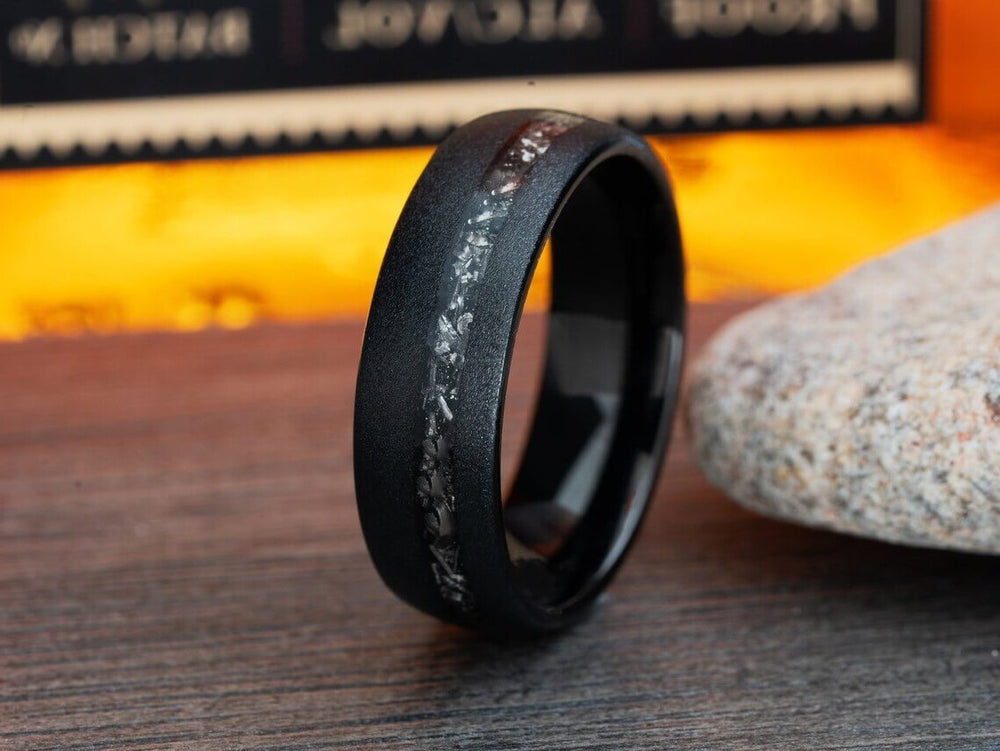 Black Tungsten Meteorite Inlay Wedding Band