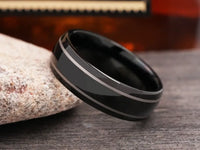 Black Tungsten Silver Lining Wedding Band