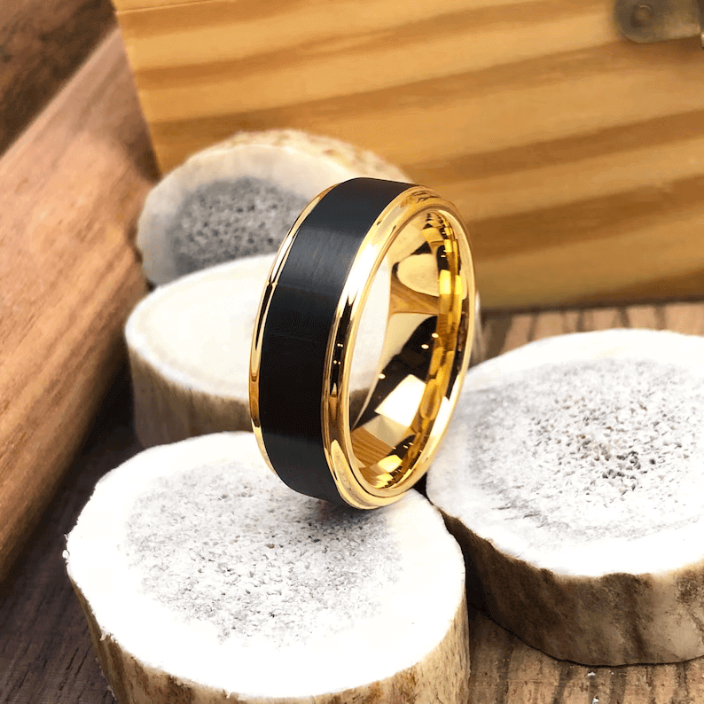 Blackened Gold Tungsten Wedding Band