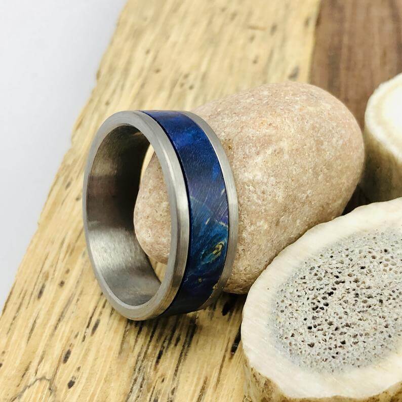 Blue Box Elder Wood Wedding Band