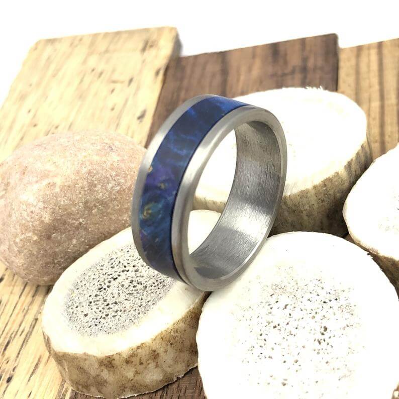 Blue Box Wood Titanium Wedding Band