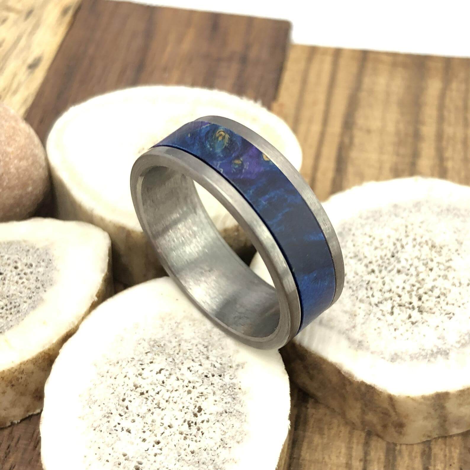 Blue Elder Wood Wedding Band