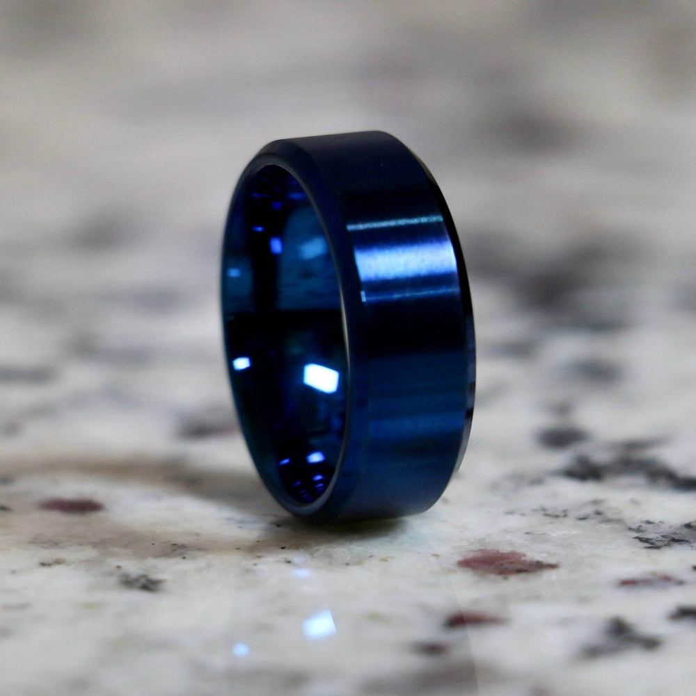 Blue stainless wedding band for men