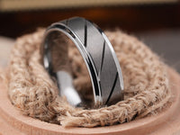 Brushed Grooved Tungsten Carbide Wedding Ring