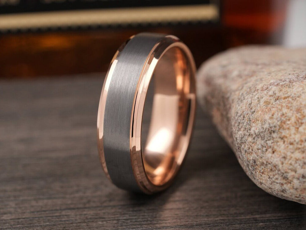 Brushed Rose Gold Tungsten Carbide Wedding Band