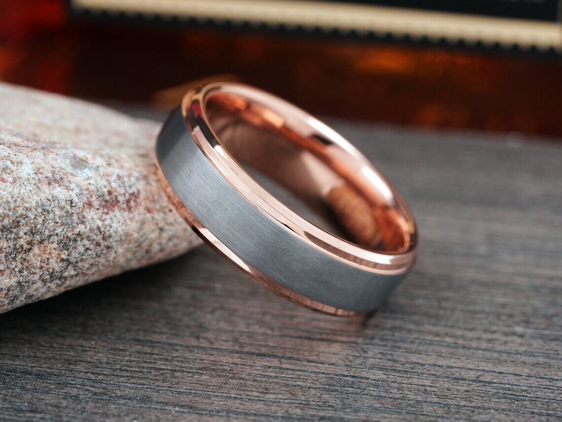 Brushed Rose Gold Tungsten Wedding Band