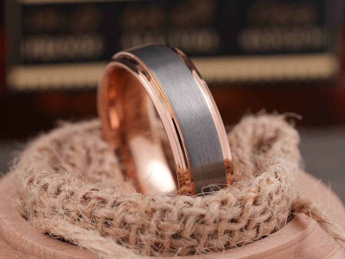 Brushed Rose Gold Tungsten Wedding Ring