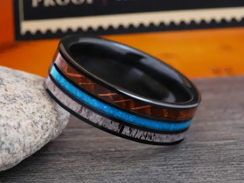 Ceramic Whiskey Barrel Antler Wedding Band