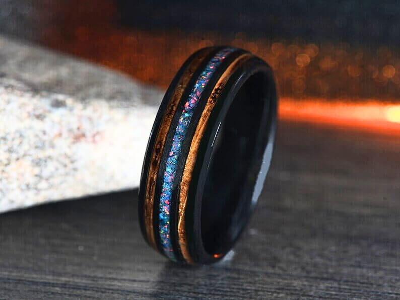 Ceramic Whiskey Barrel Wedding 
Band for Men