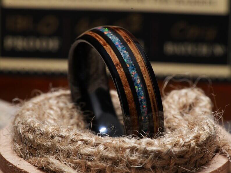 Ceramic Wood Barrel Wedding Band