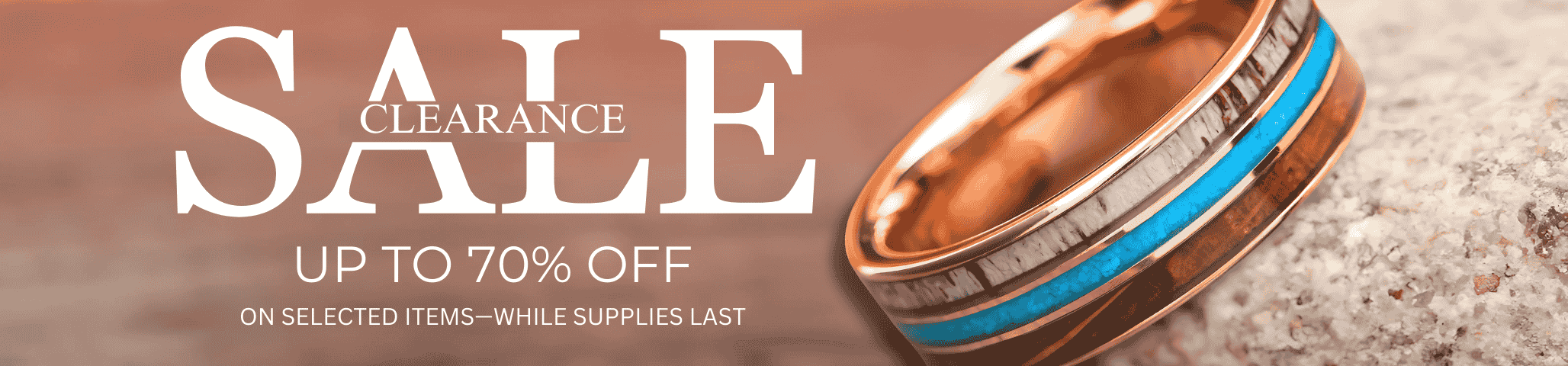 Clearance Sale Banner Image with The Ellis Rose Gold Tungsten Wedding Ring