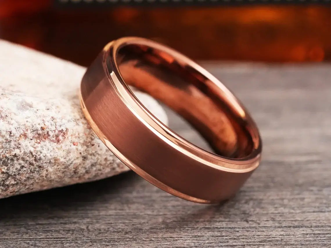 Coffee Rose Gold Tungsten Carbide Wedding Band