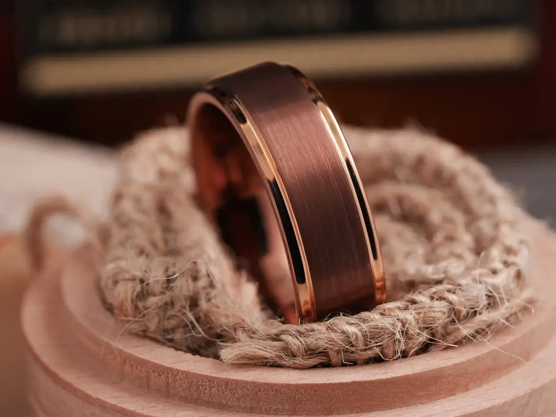 Coffee Rose Gold Tungsten Carbide Wedding Ring