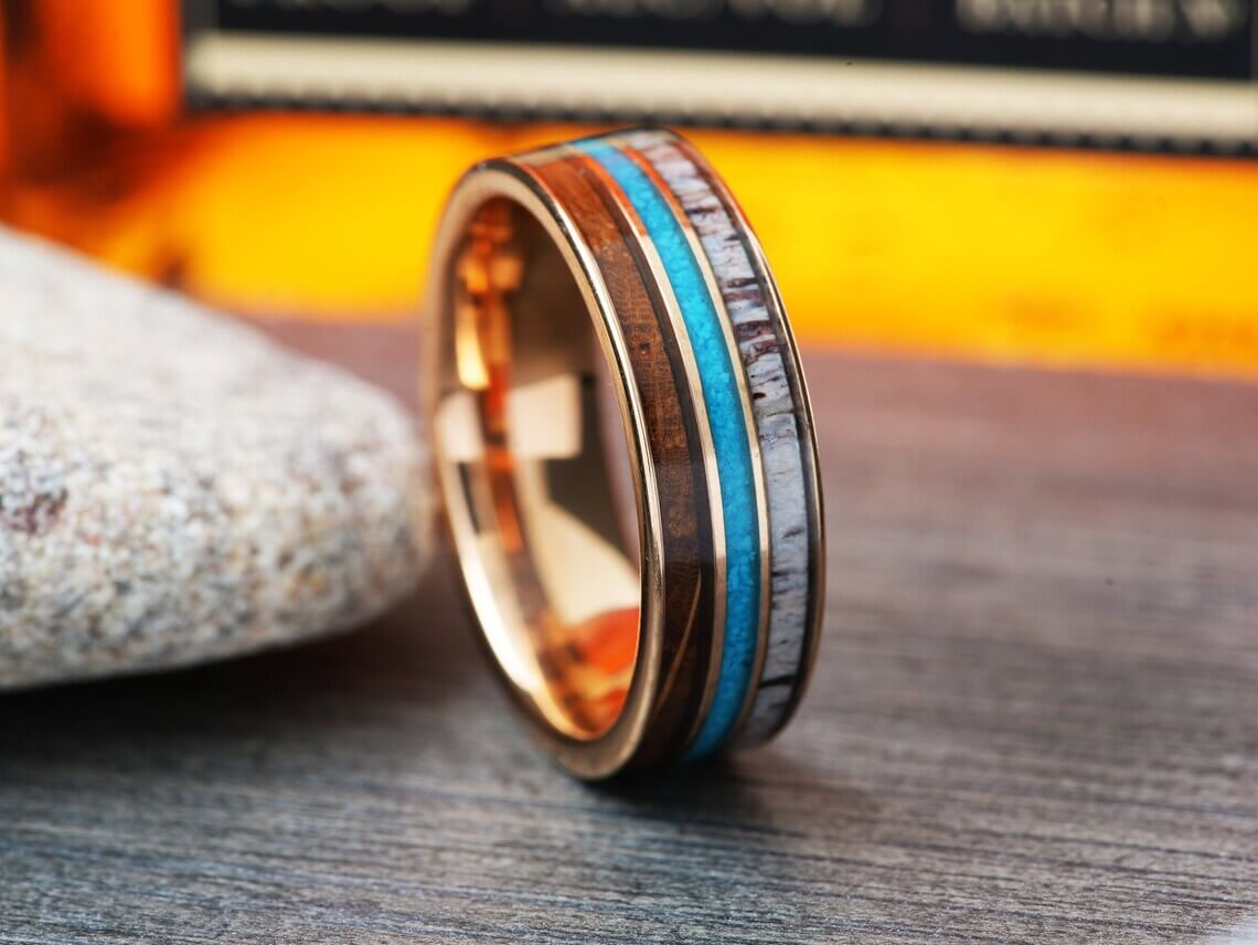 Crushed Turquoise Whiskey Barrel Wedding Band