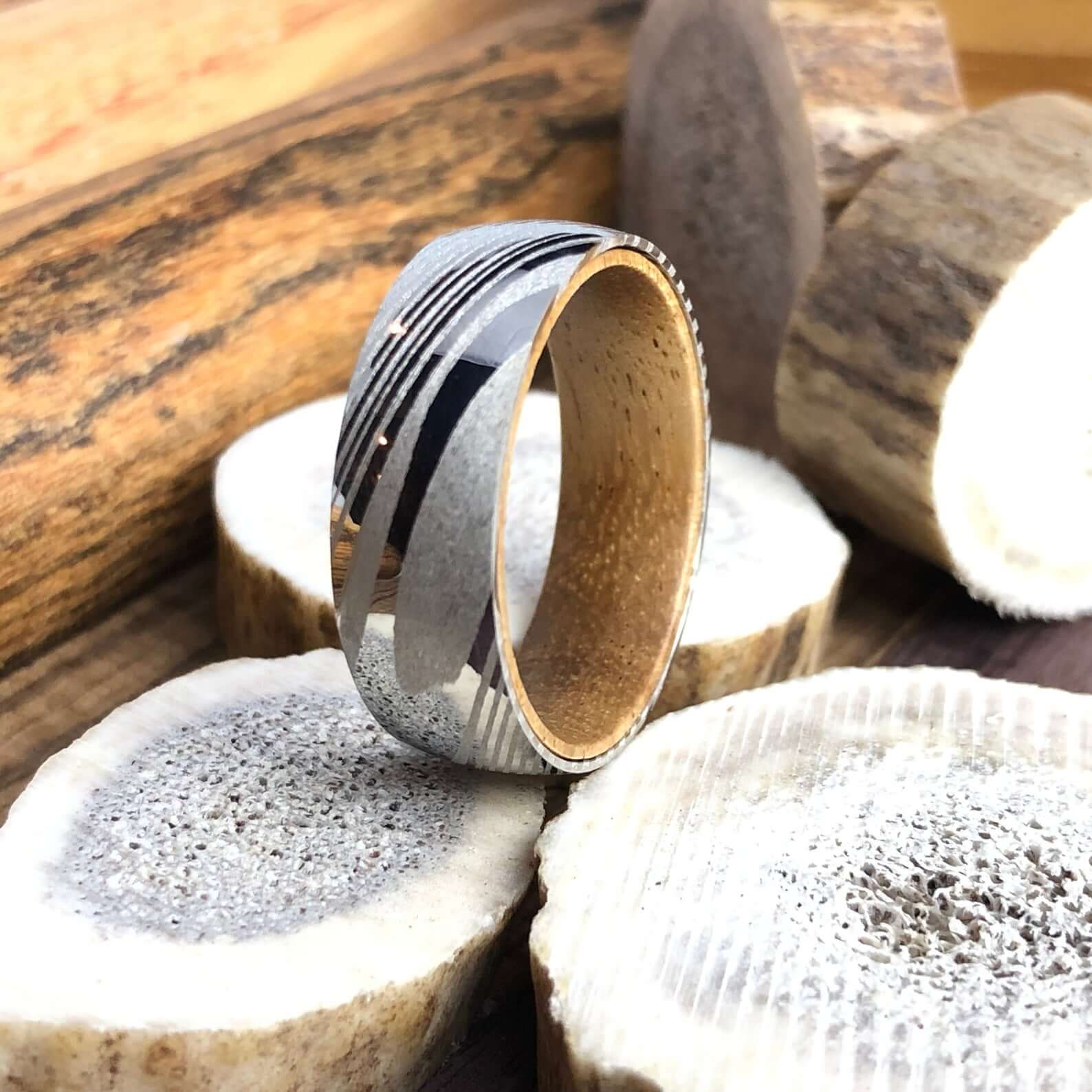 Damascus Koa Wood Wedding Band