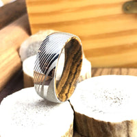 Damascus Steel Bacote Wood Wedding Band