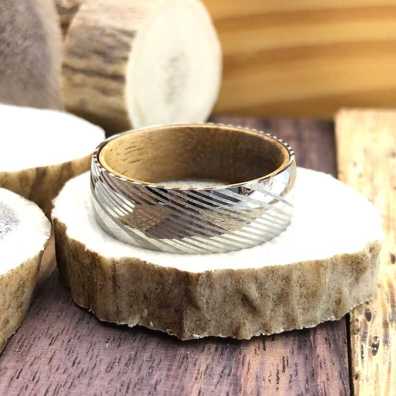 Damascus Steel Koa Wedding Band