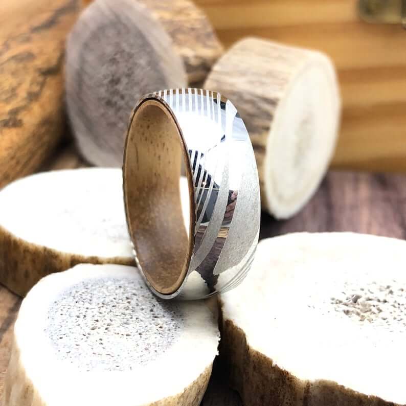 Damascus Steel Koa Wood Wedding Band