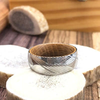 Damascus Steel Whiskey Barrel Wedding Band