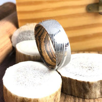 Damascus Steel Wood Wedding Ring