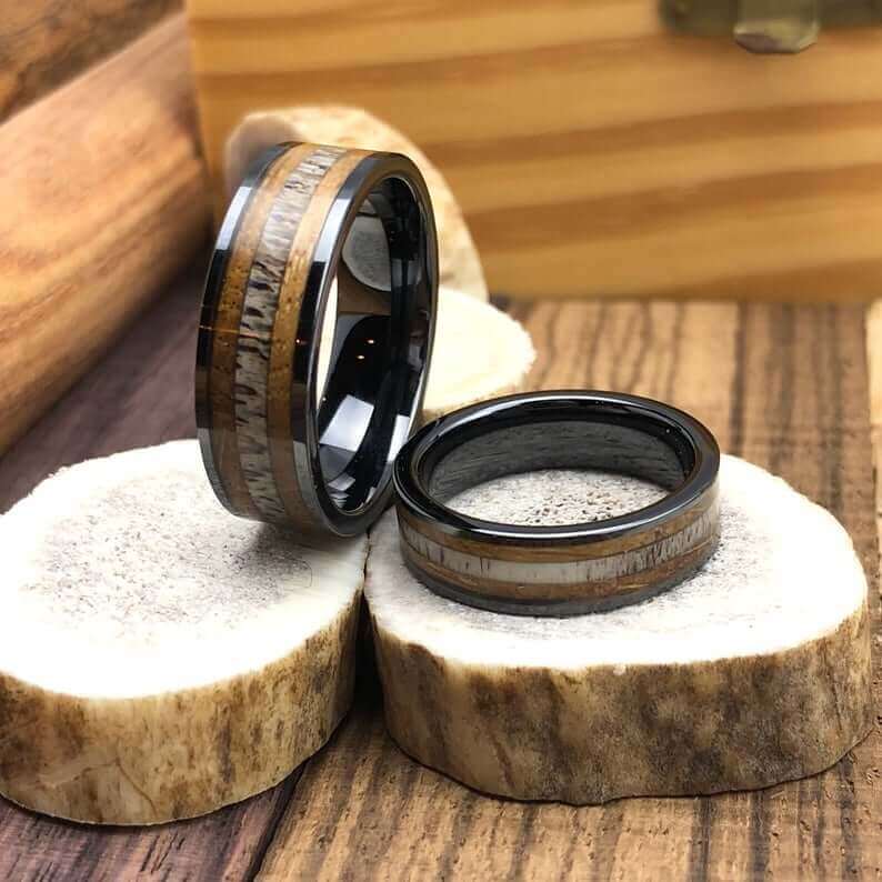 Deer Antler Barrel Wedding Band