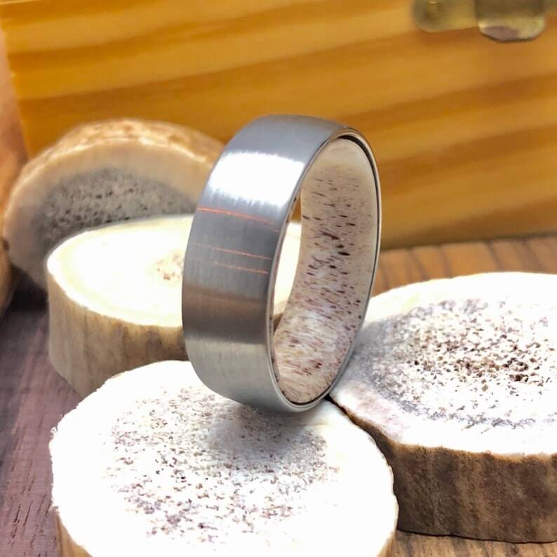 Deer Antler Brushed Tungsten Wedding Band