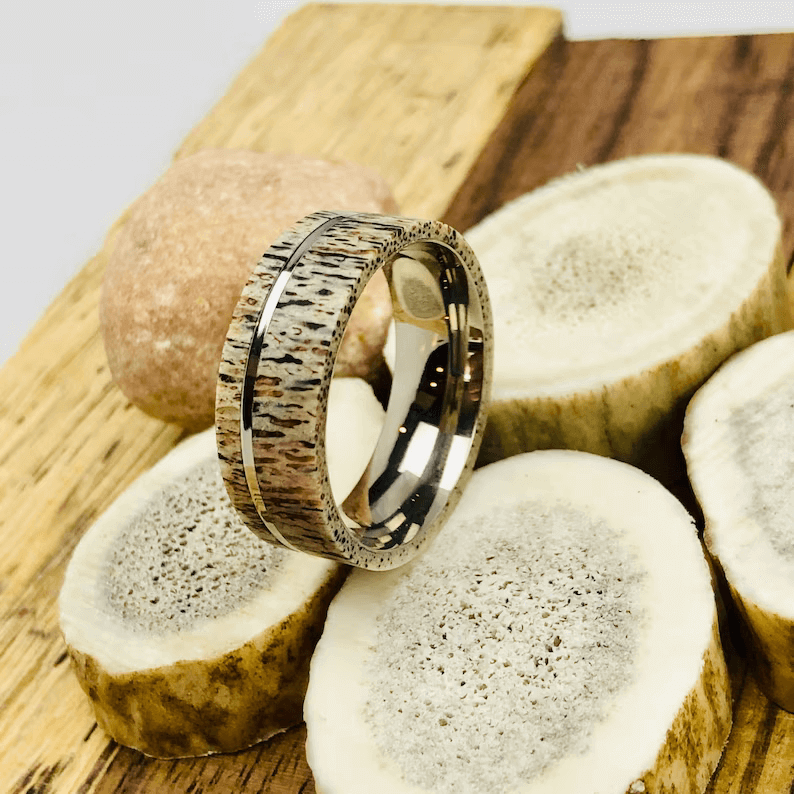 Deer Antler Wedding Band for Men