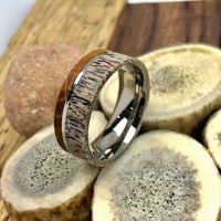 Deer Antler Whiskey Barrel Wedding Ring