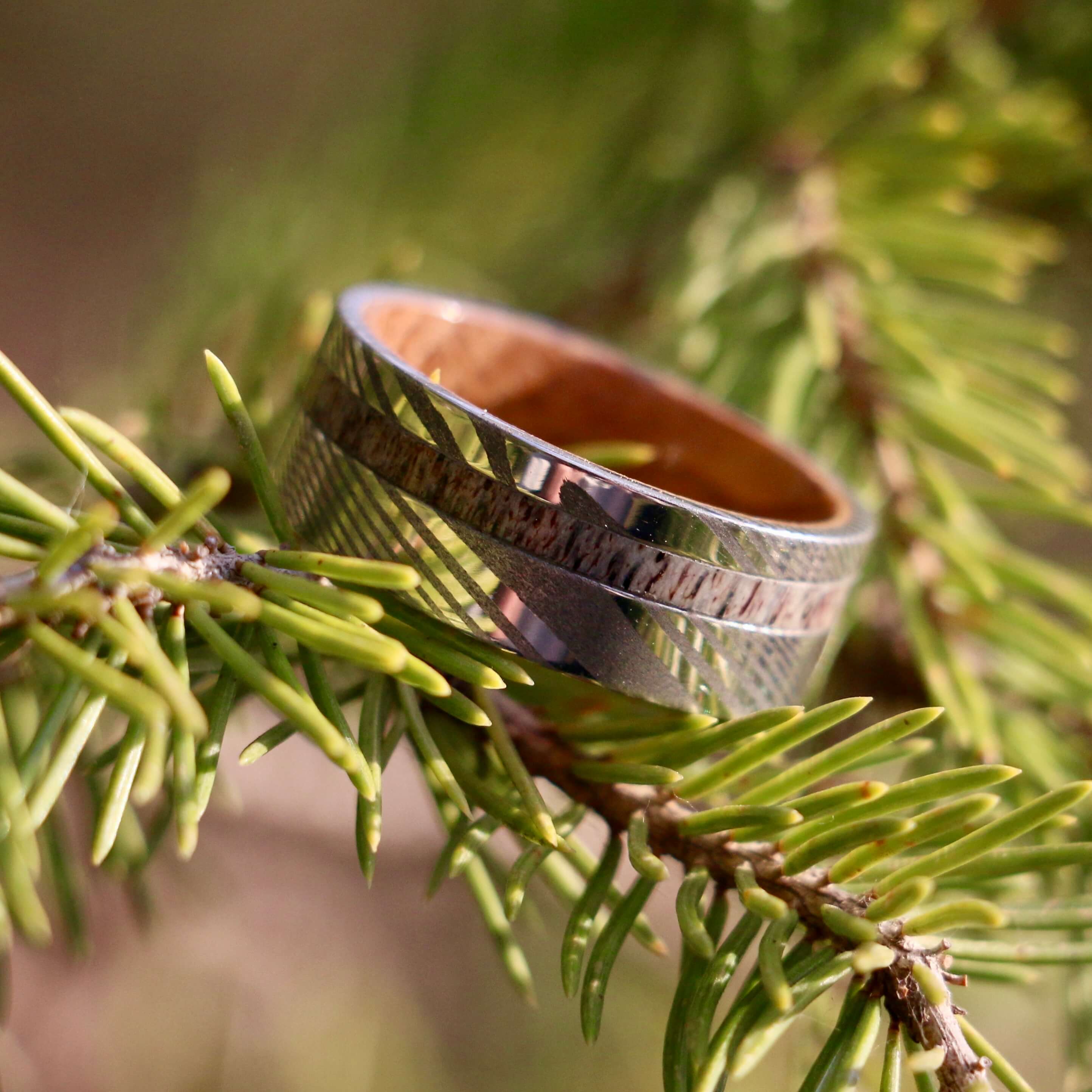 Elk Antler Tungsten Barrel Wedding Band