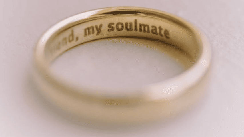 Engraved Wedding Ring says, "my soulmate".