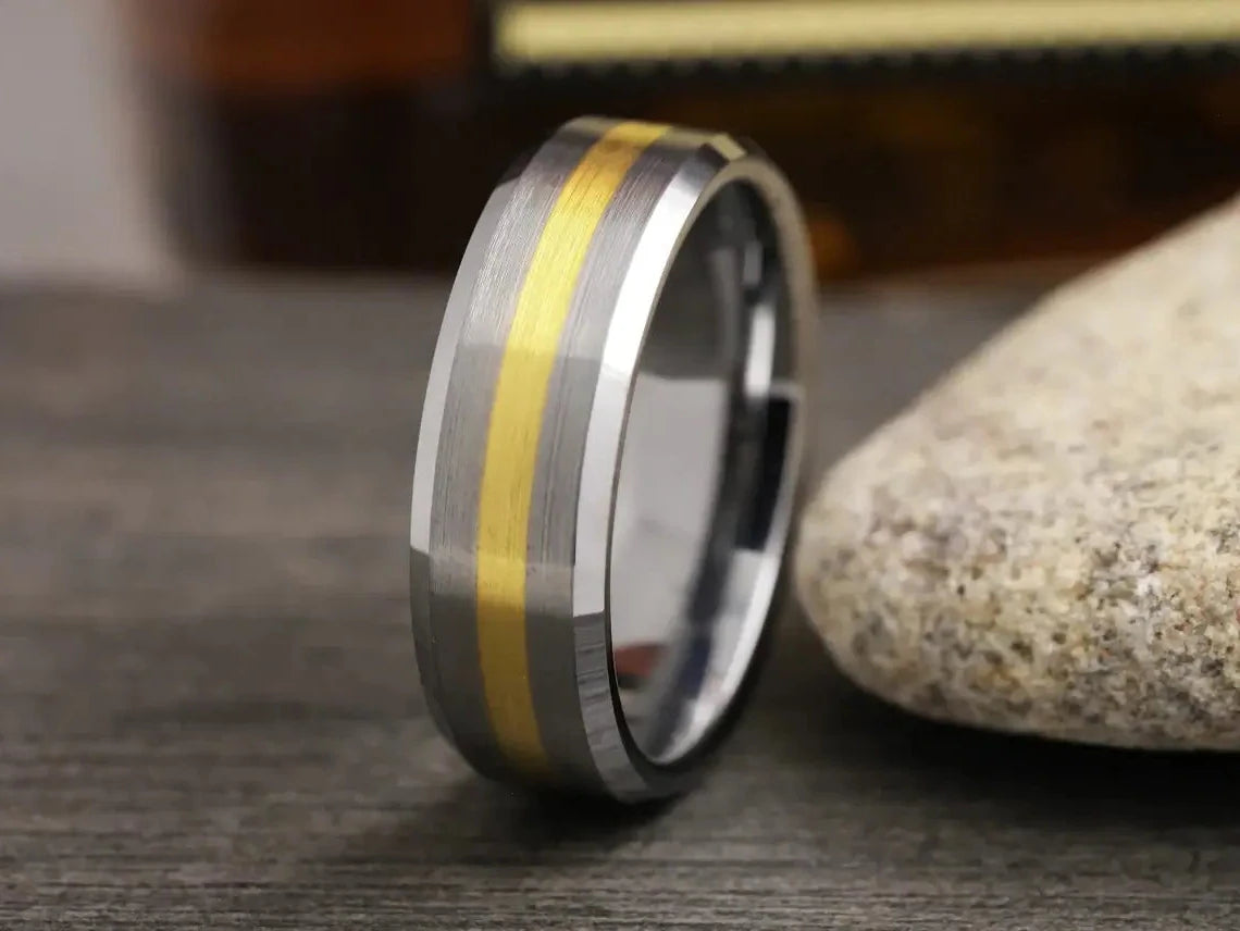 Gold Brushed Tungsten Carbide Wedding Band