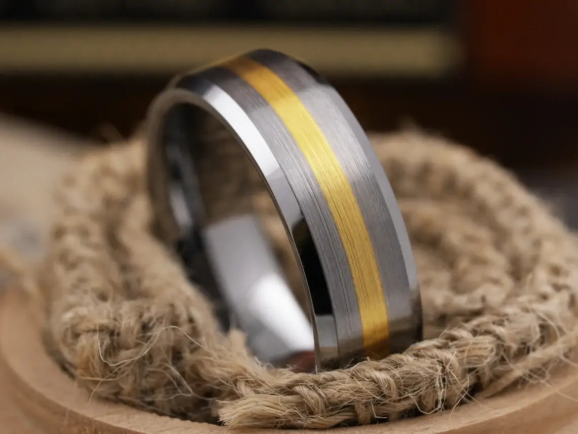 Gold Brushed Tungsten Carbide Wedding Ring