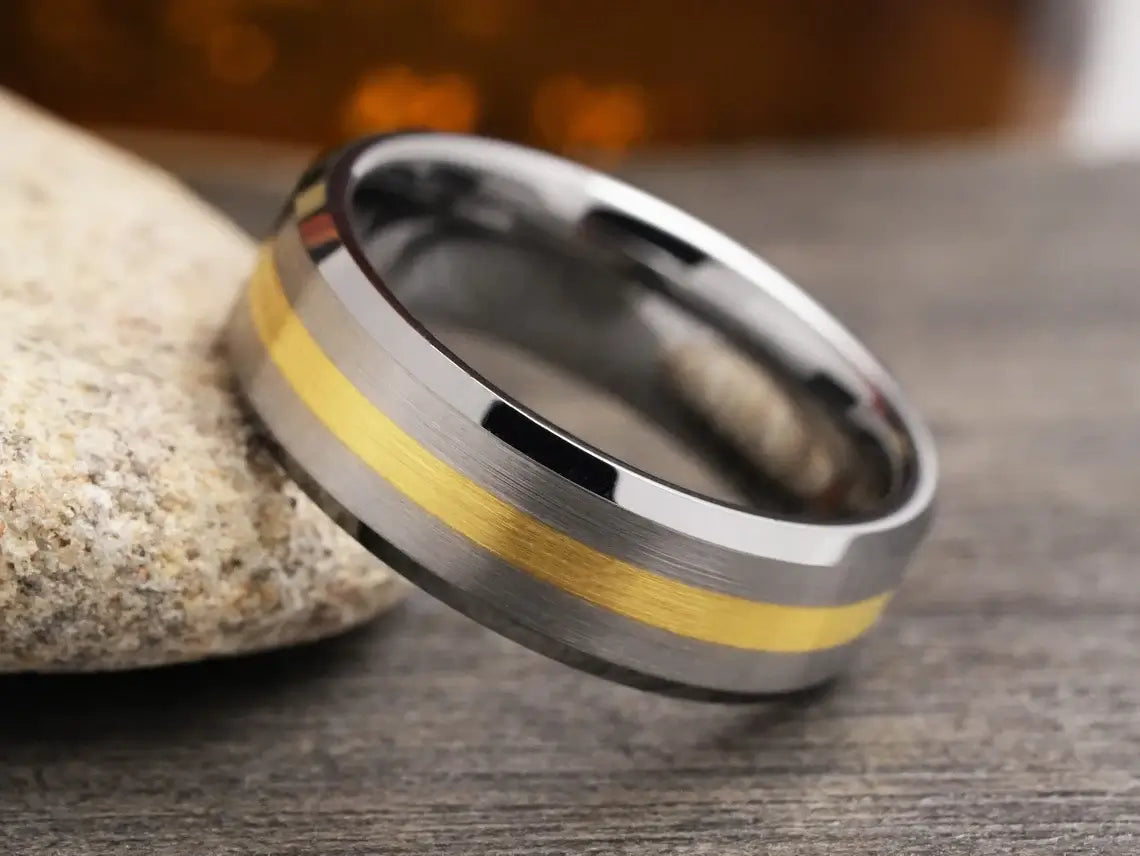 Gold Brushed Tungsten Wedding Band