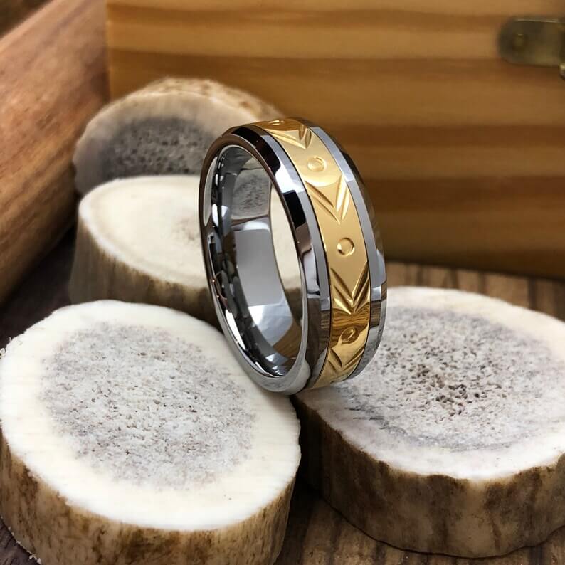 Gold Inlay Tungsten Carbide Wedding Band for Men